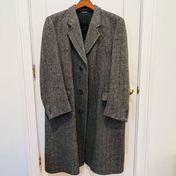 VTG Maitland of England Men's Gray Wool Herringbone Overcoat 46 R - Picture 2 of 15